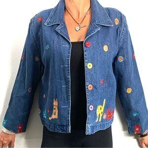 Vintage Cat Embroidered Jacket 